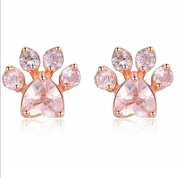 New Rose Gold Paws Zircon Stud Earrings - Picture 1 of 5